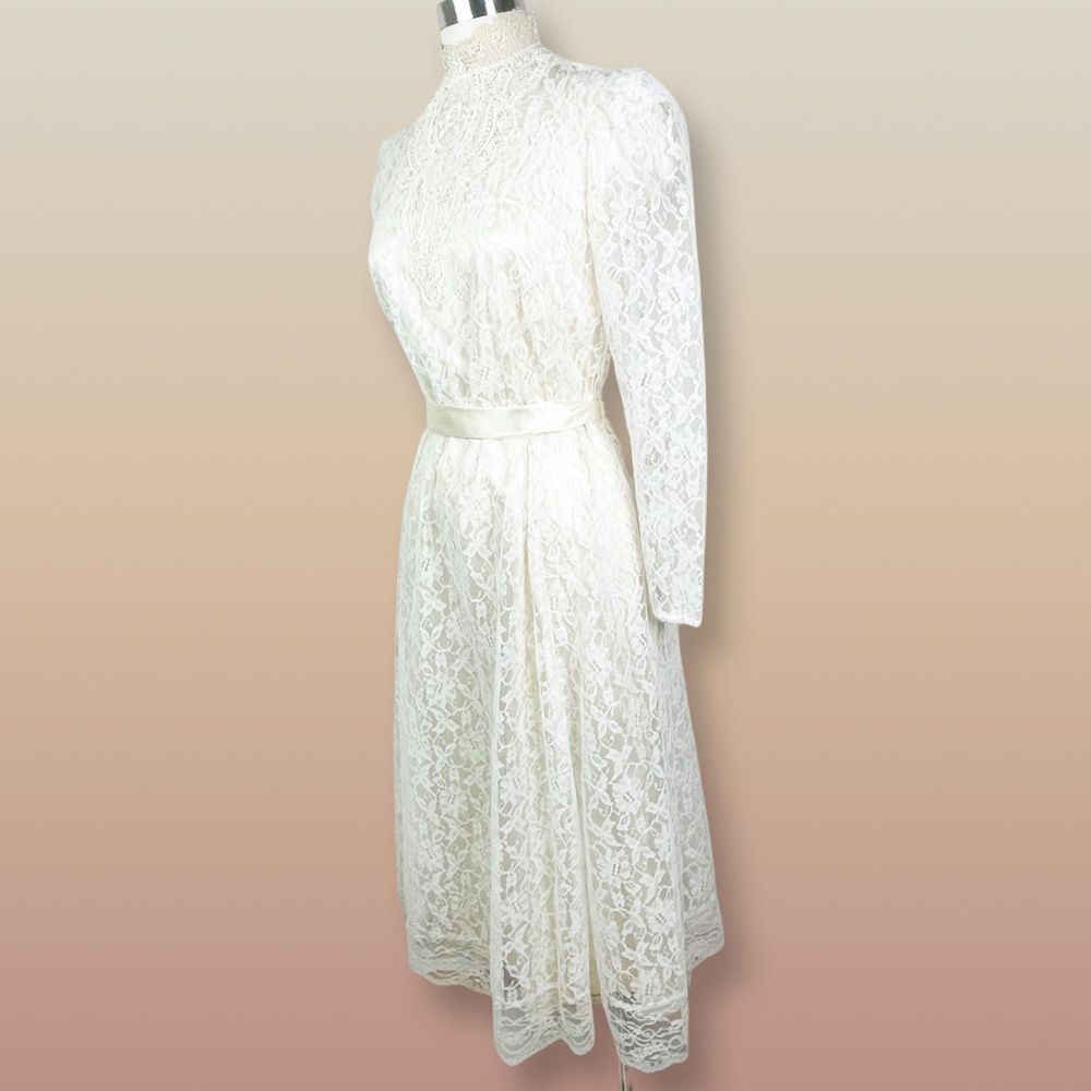 1970's Lace Prairie Dress - Cottage Core - Granny Core Dress - Boho Wedding - Picture 4 of 6